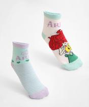 Kit 2 Meias Infantil Soquete Estampa Ariel Disney Azul-70197 Kit 2 Meias Infantil Soquete Estampa Ariel Disney Azul-70197