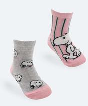 Kit 2 Meias Infantil Soquete Estampa Snoopy Rosa-29044