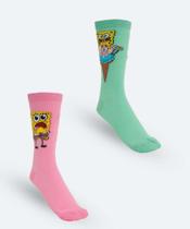 Kit 2 Meias Masculina Bob Esponja Cano Longo Nickelode-09657 Kit 2 Meias Masculina Bob Esponja Cano Longo Nickelode-09657