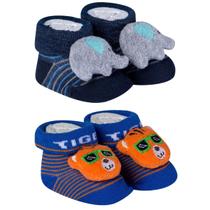 Kit 2 Meias Pantufa Bebê Recém Nascido Menino Kit 2 Meias Pantufa Bebê Recém Nascido Menino