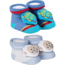 Kit 2 Meias Sapatinho Pantufa Bebê Saída Maternidade Recém Nascido Menino