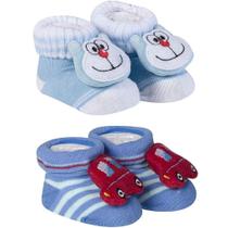 Kit 2 Meias Sapatinho Pantufa Bebê Saída Maternidade Recém Nascido Menino