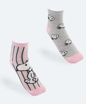 Kit 2 Meias Soquete Feminina Estampa Snoopy Verde-29046