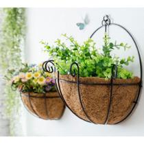 Kit 2 Meio Vaso Meia Lua 25cm Parede De Ferro Com Fibra Coco