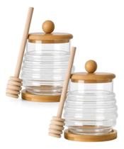 Kit 2 Meleira Vidro Transparente Bambu Tampa Pegador 270ml Kit 2 Meleira Vidro Transparente Bambu Tampa Pegador 270ml