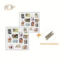 Kit 2 Memory Board Painel Fotos Jardim Vertical 60x60 Preta + 14 Mini Prendedores