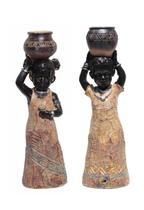 Kit 2 Meninas Africana Estatua Decorativa Africana Resina