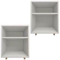Kit 2 Mesa cabeceira nicho quarto 39x50x37 Branco pés amadeirados