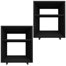 Kit 2 Mesa cabeceira nicho quarto 39x50x37 Preto pés amadeirados