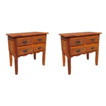 Kit 2 Mesa de Cabeceira 70x38x70cm MIni Comoda 4 Gavetas Madeira de Demolição Peroba Rosa Natural