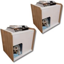 Kit 2 Mesa de cabeceira cama pet cães 45x55x60 Branco e Amadeirado