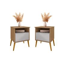 Kit 2 Mesa de Cabeceira Cancun 1 Gaveta Pés Madeira Maciça