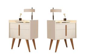 Kit 2 Mesa de Cabeceira Com gaveta e porta Davi Pés Palito cor Off White - Comprar Moveis em Casa Kit 2 Mesa de Cabeceira Com gaveta e porta Davi Pés Palito cor Off White - Comprar Moveis em Casa