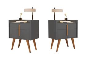 Kit 2 Mesa de Cabeceira Com gaveta e porta Davi Pés Palito cor Onix - Comprar Moveis para sua Casa