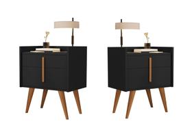 Kit 2 Mesa de Cabeceira Com gaveta e porta Davi Pés Palito cor Preto - Comprar Moveis em Casa