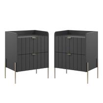 kit 2 mesa de cabeceira com gaveta para cama quarto moriah 45cm pés e puxadores em ferro classico champagne