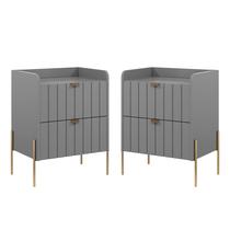 kit 2 mesa de cabeceira com gaveta para cama quarto moriah 45cm pés e puxadores em ferro classico dourado