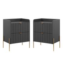 kit 2 mesa de cabeceira com gaveta para cama quarto moriah 45cm pés e puxadores em ferro classico dourado