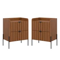 kit 2 mesa de cabeceira com gaveta para cama quarto moriah 45cm pés e puxadores em ferro classico preto