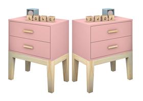 kit 2 mesa de cabeceira com gaveta rosa base de madeira estilo classico para quarto de menina
