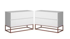 kit 2 mesa de cabeceira com gavetas espaçosas design moderno industrial alto padrão eros 60cm para quarto branco fosco / cobre