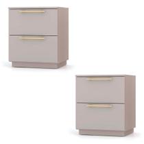 KIT 2 Mesa de Cabeceira Dubai com gavetas na cor FENDI, Compacta para Lateral, MDP, 58x50x40 cm, moderno KIT 2 Mesa de Cabeceira Dubai com gavetas na cor FENDI, Compacta para Lateral, MDP, 58x50x40 cm, moderno