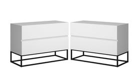 Kit 2 mesa de cabeceira eros 60 2 gavetas estilo industrial branco / preto