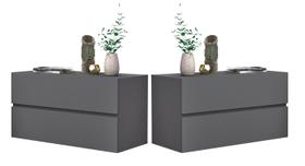 Kit 2 Mesa de cabeceira eros 60 estilo clean 2 gavetas corrediças telescopica cor cinza