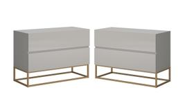 kit 2 mesa de cabeceira eros estilo industrial 60CM para quarto com gavetas off white pés de metal dourado moderna