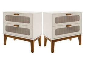 kit 2 mesa de cabeceira estilo retro com pé de madeira maciça santorini 60cm grande para cama de casal moderna