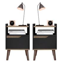 Kit 2 Mesa de Cabeceira Gabriela 1 gaveta- Preto Canela