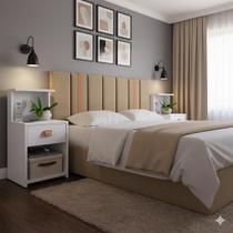 Kit 2 mesa de cabeceira Mesas de Cabeceira CLÉO Painel Cabeceira Modular SONHO Estofada Suede detalhe