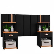 Kit 2 mesa de cabeceira Mesas de Cabeceira CLÉO Painel Cabeceira Modular SONHO Estofada Suede detalhe