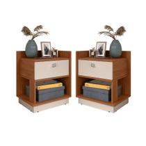 Kit 2 Mesa de Cabeceira moderna com 1 gaveta Aghata para quarto - Cedro Kit 2 Mesa de Cabeceira moderna com 1 gaveta Aghata para quarto - Cedro