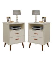 Kit 2 Mesa De Cabeceira OffWhite Com 2 Gavetas e Nicho Quarto Cama Criado italia Kit 2 Mesa De Cabeceira OffWhite Com 2 Gavetas e Nicho Quarto Cama Criado italia