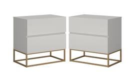 kit 2 Mesa de Cabeceira Para Quarto Com 2 Gavetas Eros 45cm Estilo Industrial Base De Ferro Dourado