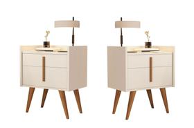 Kit 2 Mesa de Cabeceira Pés Palito 1 Gaveta 1 Porta Davi Cor Off White - Comprar Moveis em Casa