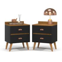 Kit 2 Mesa de Cabeceira Quarto Mesinha Apoio Lateral Cama Box Casal Estilo Decoração Retrô Madero 2 Gavetas Preto/Freijó Kit 2 Mesa de Cabeceira Quarto Mesinha Apoio Lateral Cama Box Casal Estilo Decoração Retrô Madero 2 Gavetas Preto/Freijó