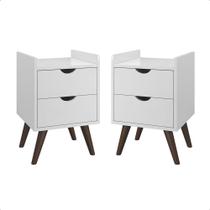 Kit 2 Mesa de Cabeceira Quarto Retrô 2 Gavetas e Pés Anti Umidade