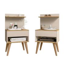 kit 2 Mesa De Cabeceira retro Alta 74cm Com 1 Gaveta Nicho Casal Kit 2 Para Cama Box Organizador