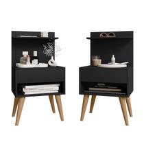 kit 2 Mesa De Cabeceira retro Alta 74cm Com 1 Gaveta Nicho Casal Kit 2 Para Cama Box Organizador