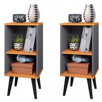 Kit 2 Mesa de Cabeceira Retrô com Prateleira Charme