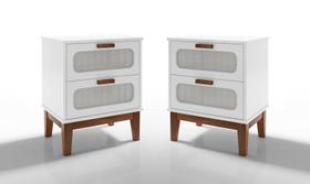 Kit 2 Mesa de Cabeceira Santorini 45cm Pés de Madeira Para Quarto Cor:Branco