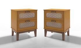 Kit 2 Mesa de Cabeceira Santorini 45cm Pés de Madeira Para Quarto Cor:Nature