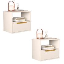 Kit 2 Mesa de Cabeceira Suspensa Jatobá Quarto com 1 Gaveta Kit 2 Mesa de Cabeceira Suspensa Jatobá Quarto com 1 Gaveta