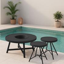 Kit 2 Mesa de Centro com 1 Champanheira Zaffi Tampo Alumínio Redondo Ripado com Balde 9 Litros Kit 2 Mesa de Centro com 1 Champanheira Zaffi Tampo Alumínio Redondo Ripado com Balde 9 Litros