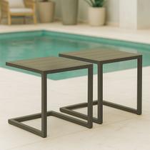 Kit 2 Mesa de Centro Quadrada Orion Alumínio Ripado para Area Externa de Piscina