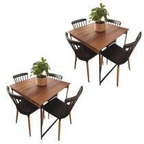 Kit 2 Mesa de Cozinha Amadeirada Design Industrial em Carvalho Preto, Ideal para 4 Pessoas
