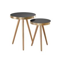 Kit 2 Mesa Lateral Lisa MDF Preto Aço Dourado - Sallar Home Kit 2 Mesa Lateral Lisa MDF Preto Aço Dourado - Sallar Home