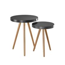Kit 2 Mesa Lateral Lisa MDF Preto Aço Preto - Sallar Home Kit 2 Mesa Lateral Lisa MDF Preto Aço Preto - Sallar Home
